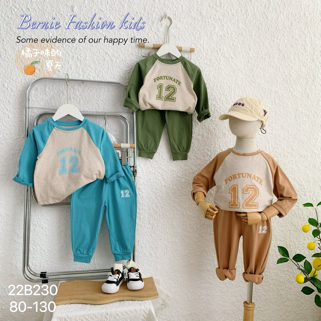 Bộ cotton dài tay unisex cho bé, bộ thun tay dài cotton mềm Bernie