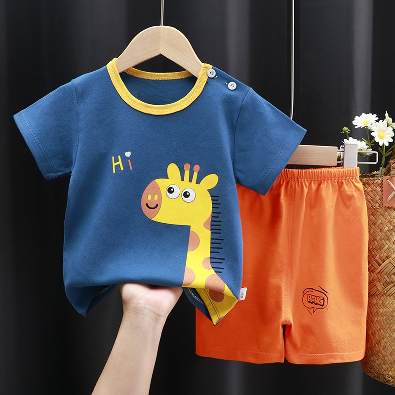 Bộ Quần Áo 100% Cotton Ngắn Tay Họa Tiết Hoạt Hình Thời Trang Mùa Hè Hàn Quốc Dành Cho Trẻ