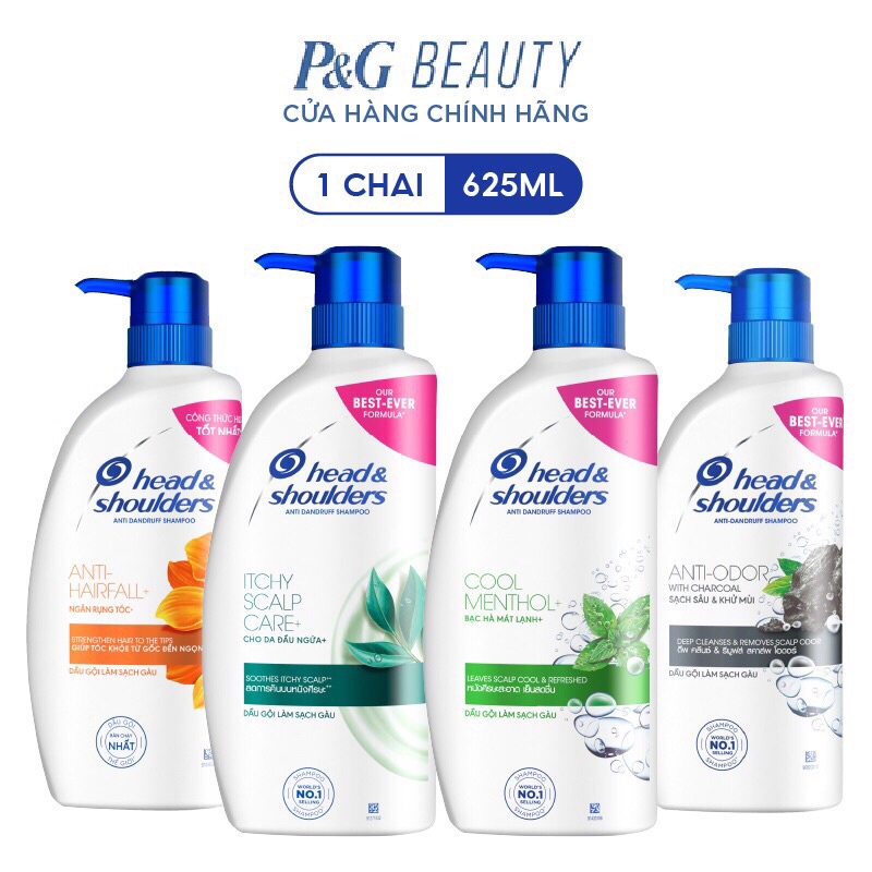 Dầu Gội HEAD & SHOULDERS chai 625ml Bạc Hà/ Da Đầu Ngứa/ Ngăn Rụng Tóc/ Than Hoạt Tính