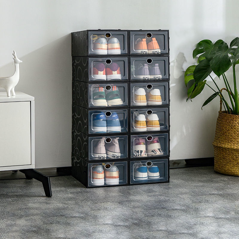 Combo 5 Hộp Đựng Giày Nắp Nhựa Cứng Size To Màu Đen (nắp trái tim)