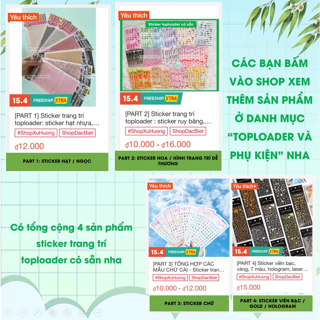 TỔNG HỢP CÁC MẪU CHỮ CÁI - Sticker trang trí toploader có sẵn, galicici, inshome, sooang,...