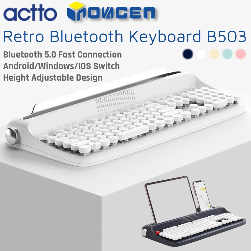 Bàn Phím Không Dây ACTTO B503 106 Phím (Không Cần Treo) Bluetooth 5.0 Typewriter Với Giá Đỡ Tích Hợp Cho Điện Thoại Android/Windows/IOS