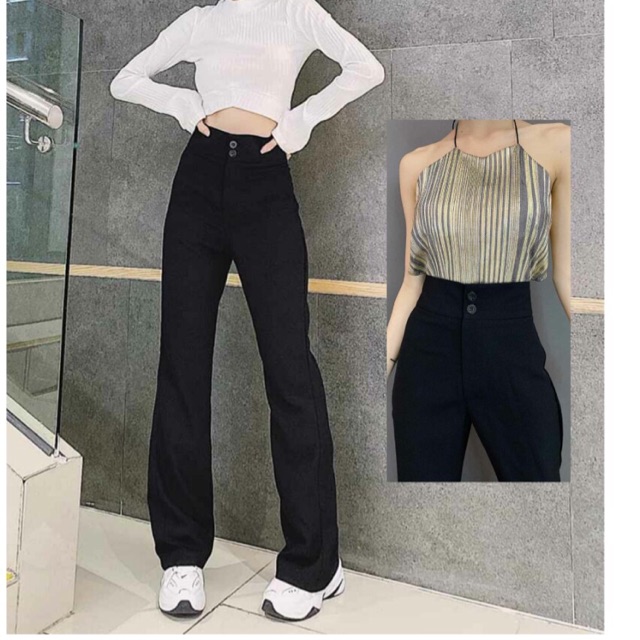 Quần tây ống loe suông cạp cao - Quần công sở ống loe chất vải tuyết mưa mềm mịn Q501