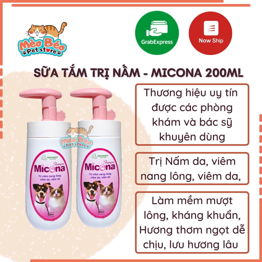 Sữa tắm nấm, viêm da cho mèo Micona Shampoo, sữa tắm nấm cho chó chai 200ml