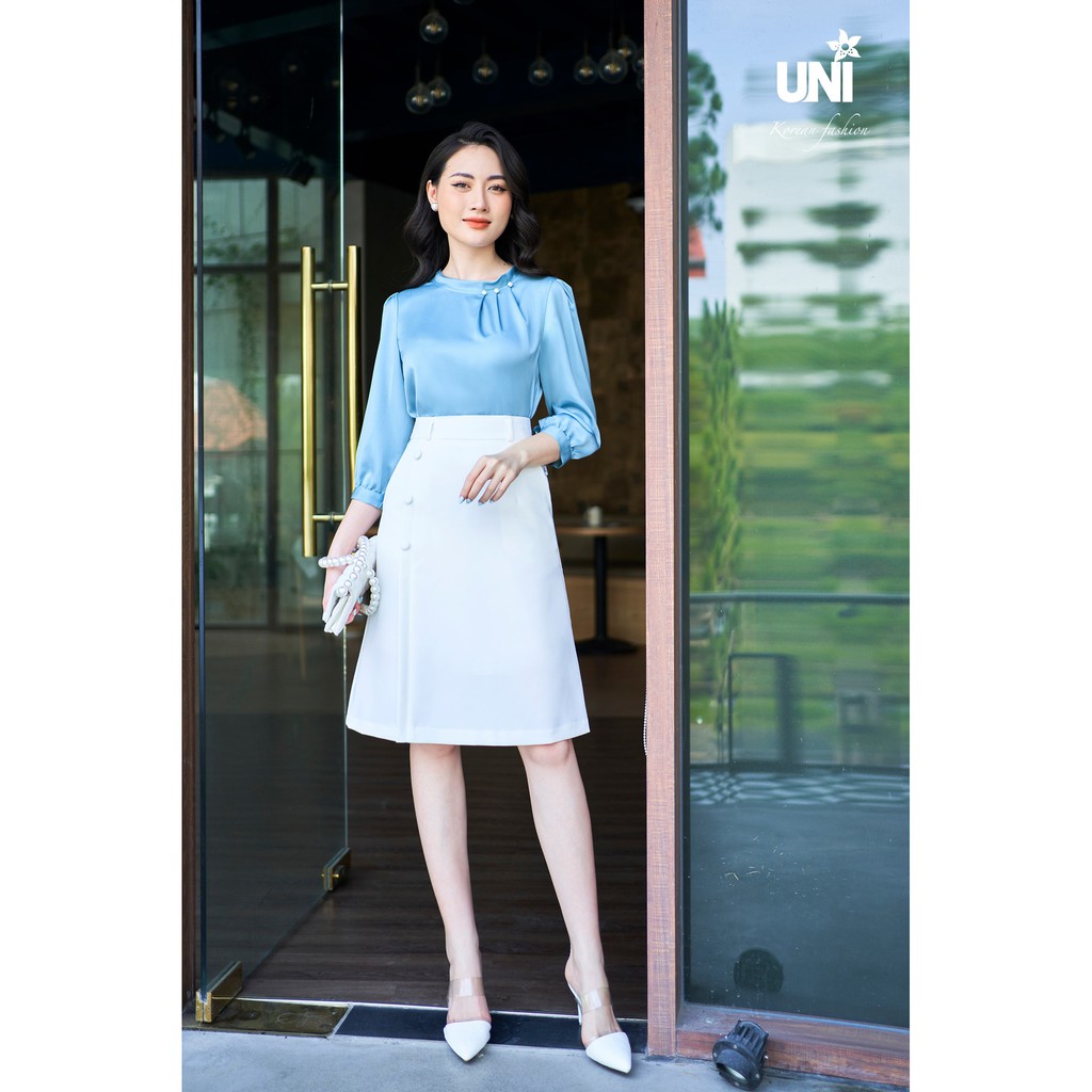 Chân Váy Nữ UNIVTH Korean Fashion Công Sở Dáng Chữ A Phối Cúc 2CA116