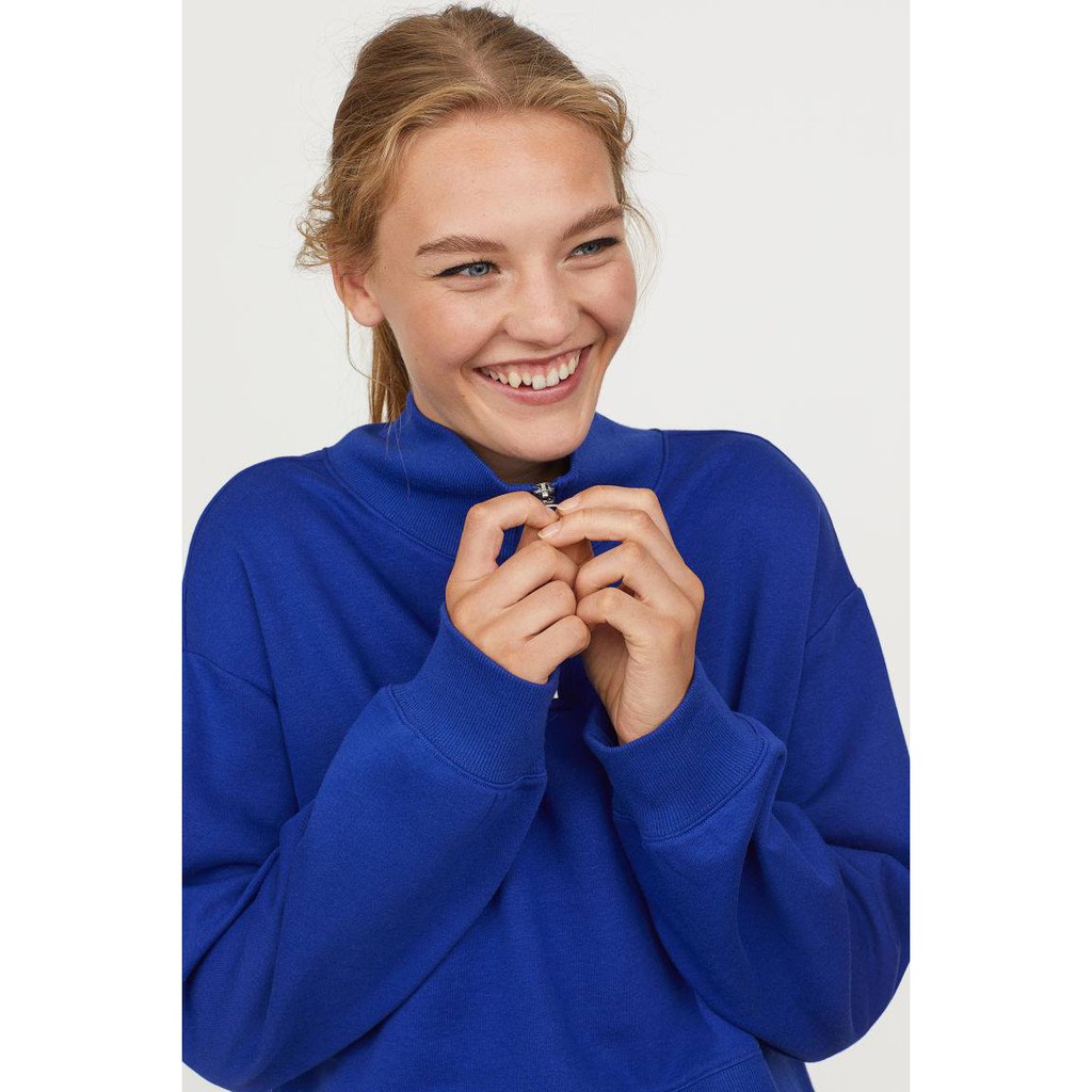 Áo nỉ_sweatshirt H&M dáng lửng, tay dài cổ lọ thấp