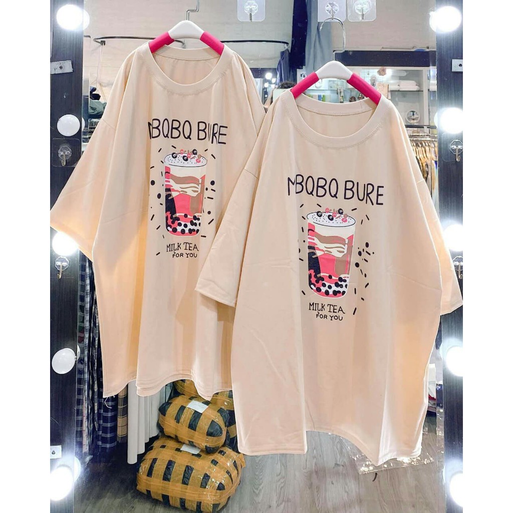 Áo phông nam nữ trà sữa MBQ Milk Tea BIGOMALL - Áo thun unisex ngắn tay Freesize 55kg
