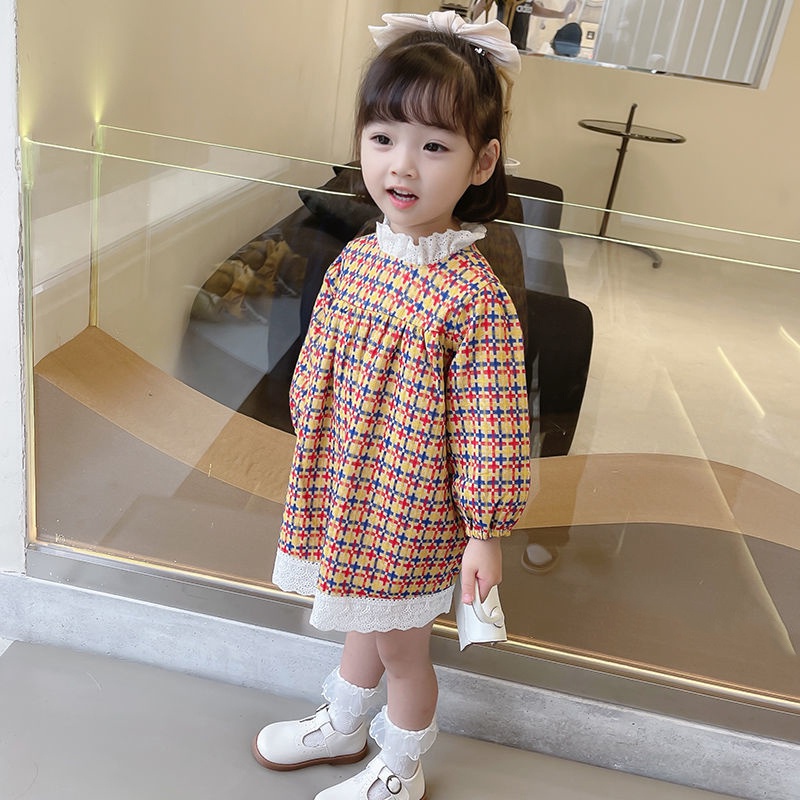 Đầm công chúa cổ ren màu sắc retro xinh xắn cho bé gái