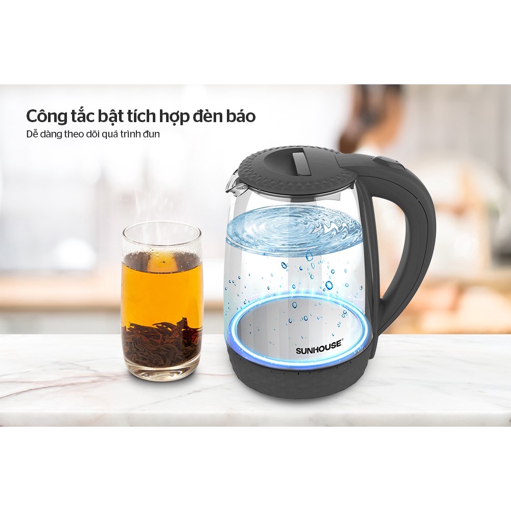 Ấm Siêu Tốc Thuỷ Tinh MAMA SUNHOUSE 1.8L Bình Đun Nước Sôi Tự Ngắt  Mới 100% Chính Hãng Bảo Hành Toàn Quốc