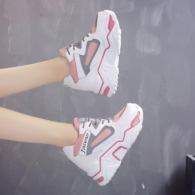 (sẵn  đen 37) Giày Sneaker Ulzzang nữ độn đế bánh mì cao dày 8cm trắng dạ quang tăng chiều cao Hàn Quốc chất lượng -v12