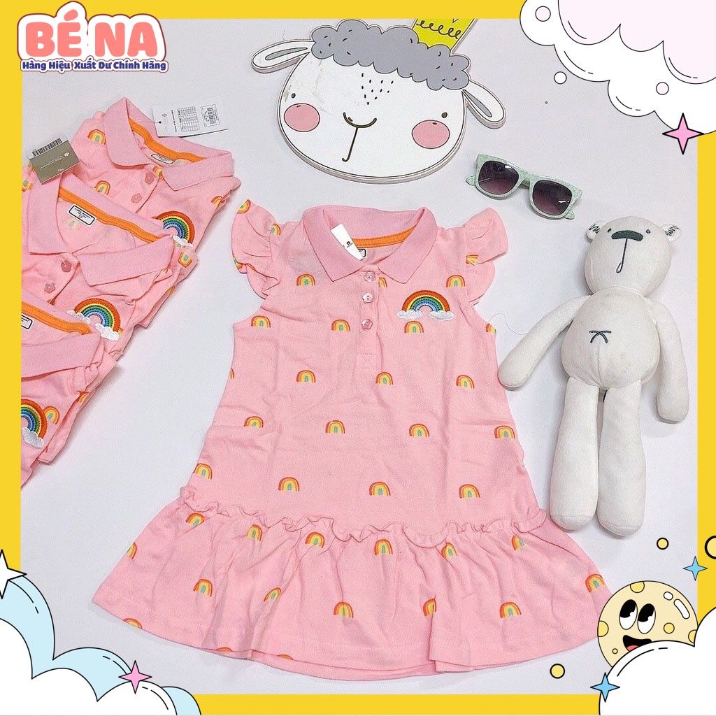 [ Hàng chính hãng ] Váy LITTLEMAVEN cổ bẻ hồng cầu vồng cực đẹp cho bé gái