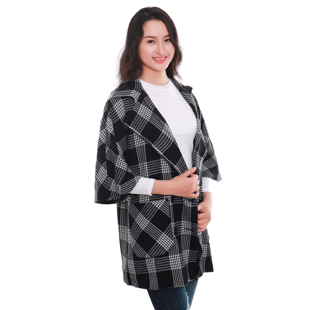 Áo choàng nữ Narsis L9034 kẻ caro đen trắng