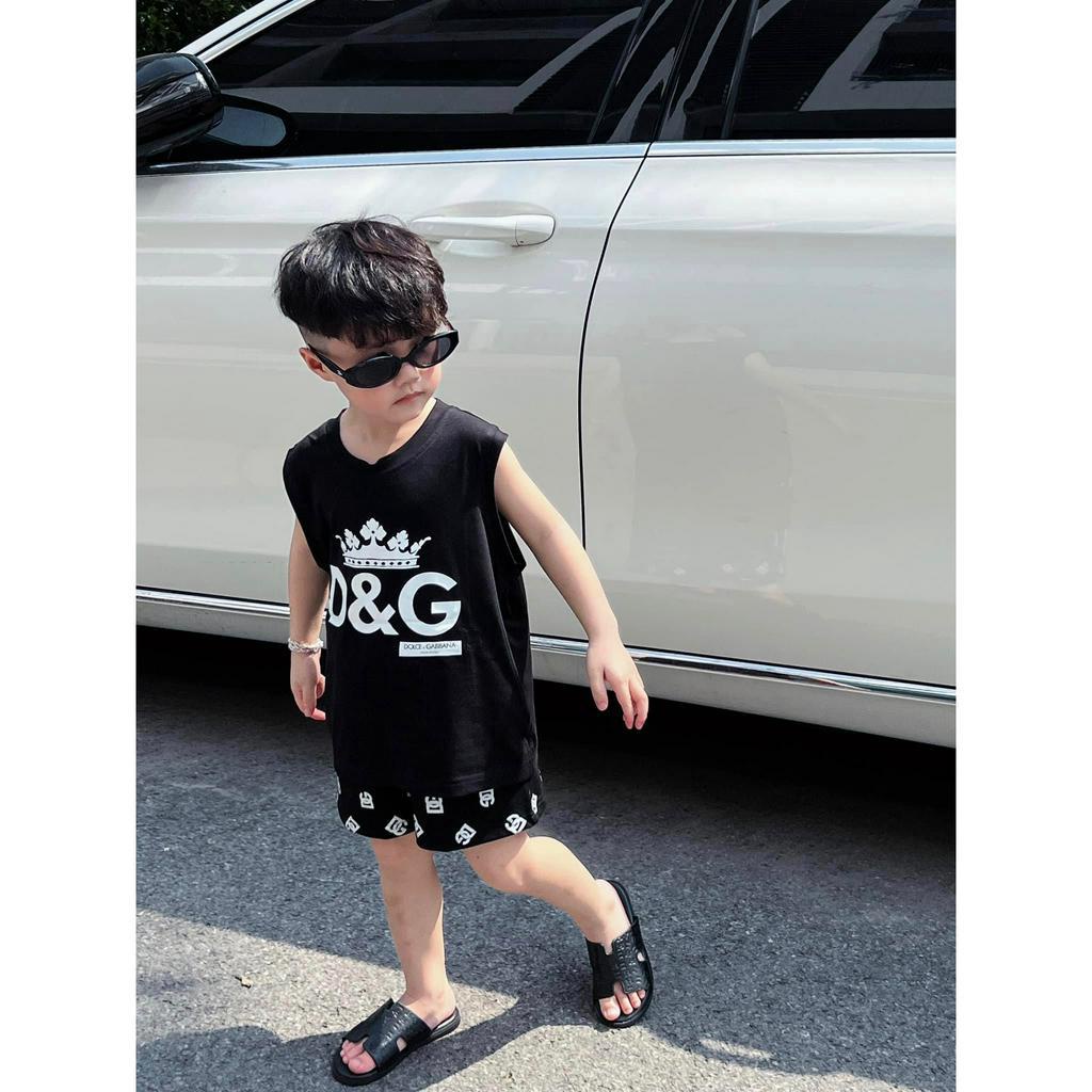 Bộ áo Ba lỗ quần short D&amp;G vương miện quần họa tiết cho bé , set tank top bé trai unisex , Kid_genz