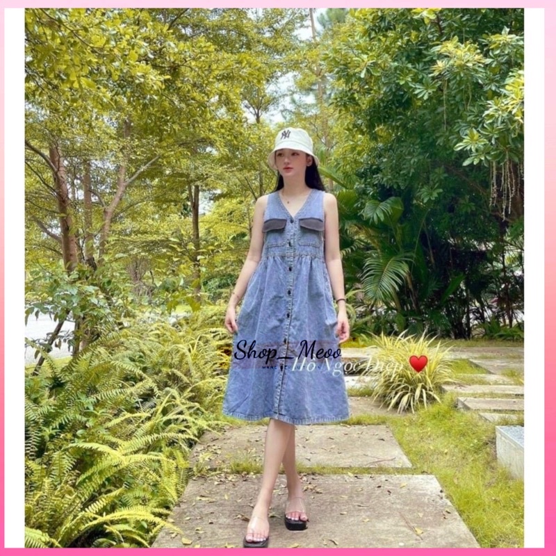 ĐẦM YẾM DENIM - YẾM BÒ- VÁY BÒ SÁT NÁCH DÁNG DÀI BABYDOLL