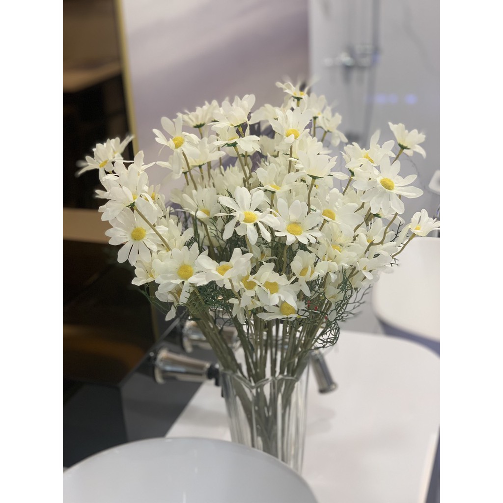 Hoa cúc họa mi giả  Daisy lụa cao cấp, ẢNH THẬT, chụp ảnh decor