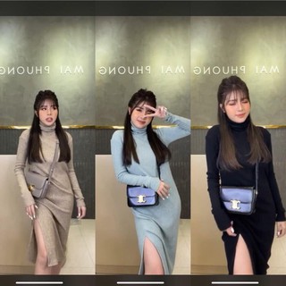 Váy len cổ lọ suông xẻ đùi ulzzang