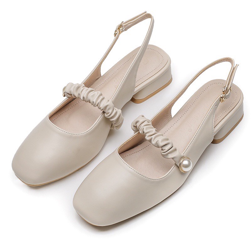 Giày búp bê tiểu thư 3cm quai nhún đính ngọc sang chảnh mã TH67