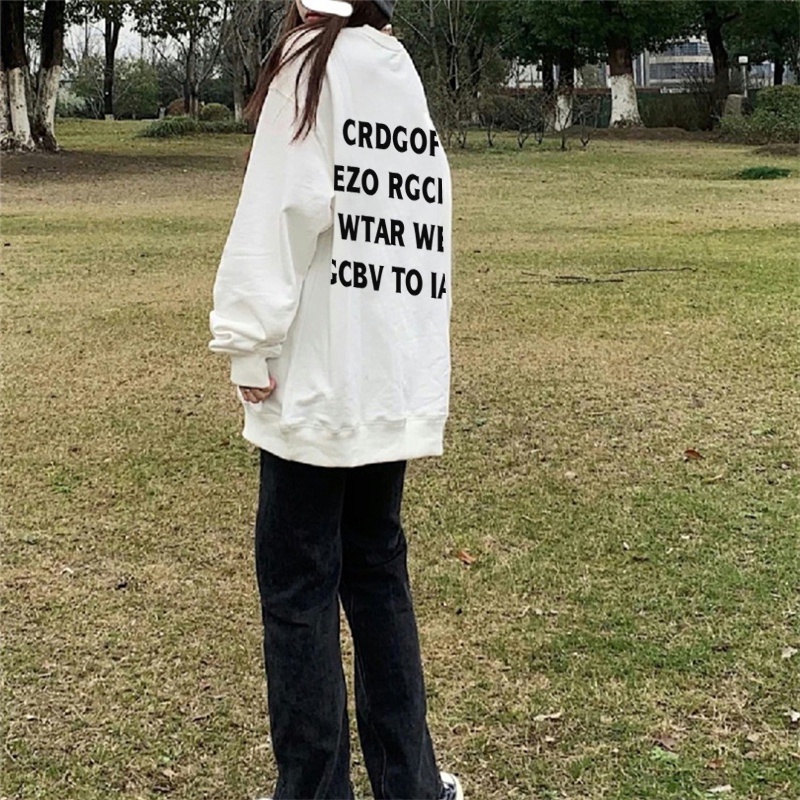 Áo sweater SELVZE cổ tròn dáng rộng in họa tiết phong cách retro đường phố thời trang cá tính cho nữ