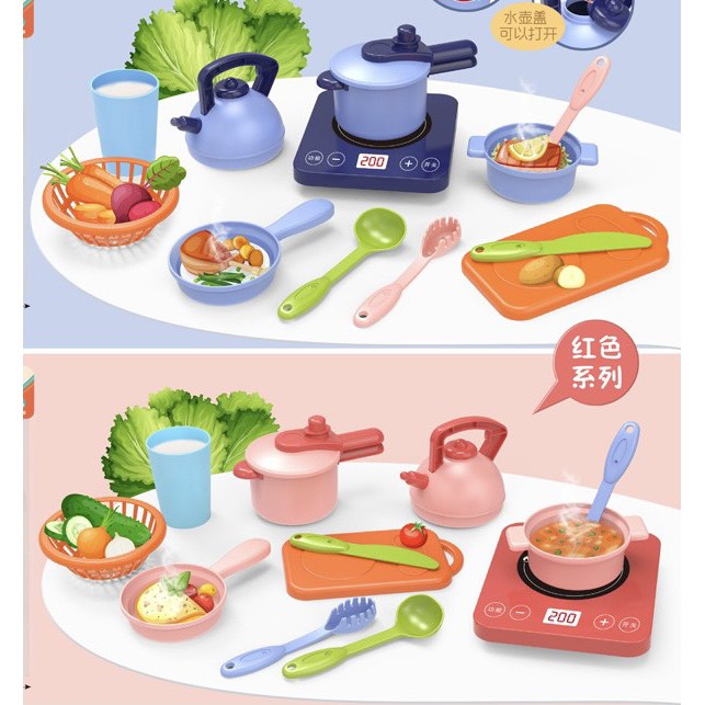 Đồ chơi nấu ăn nhà bếp kèm dụng cụ rau củ 2 màu cho bé quà tặng cho bé trẻ em