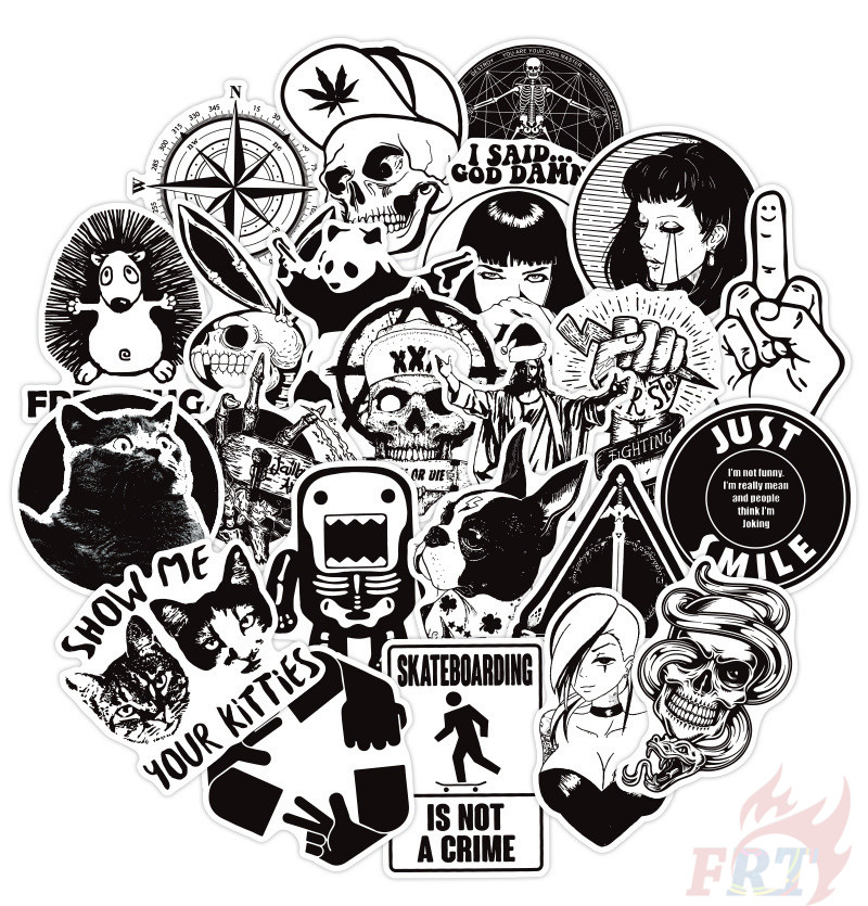 Set 100 miếng dán graffiti doodle hỗn hợp màu trắng đen phong cách cổ điển chống thấm nước thời trang DIY