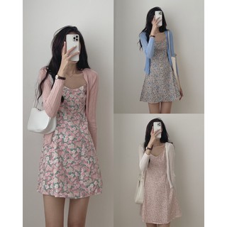 set váy hoa áo len tăm 5288