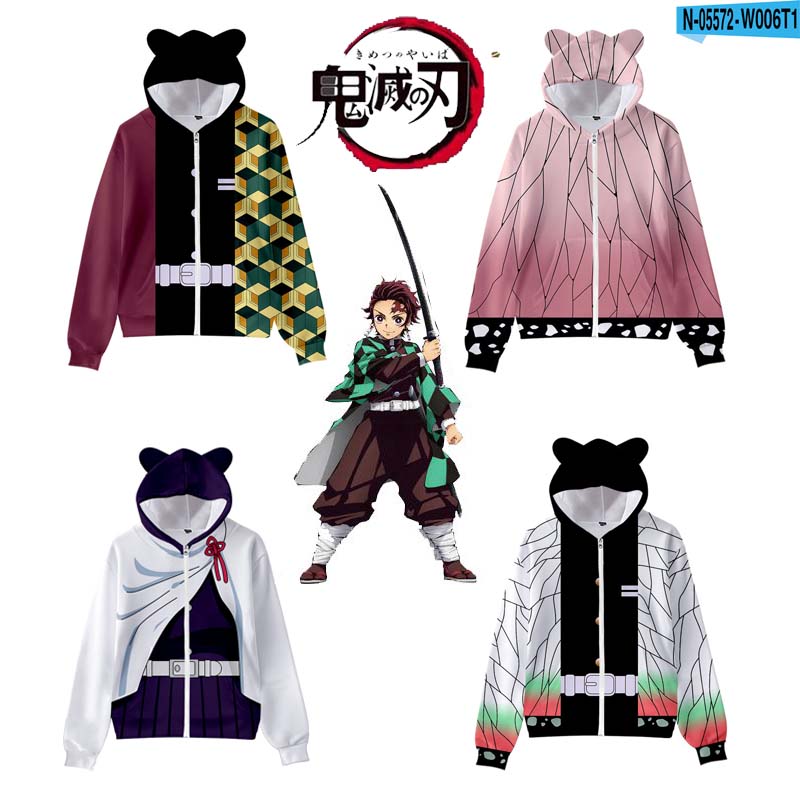 Áo Khoác Hoodie Tai Mèo Kimetsu No Yaiba 3d Cho Bé Trai