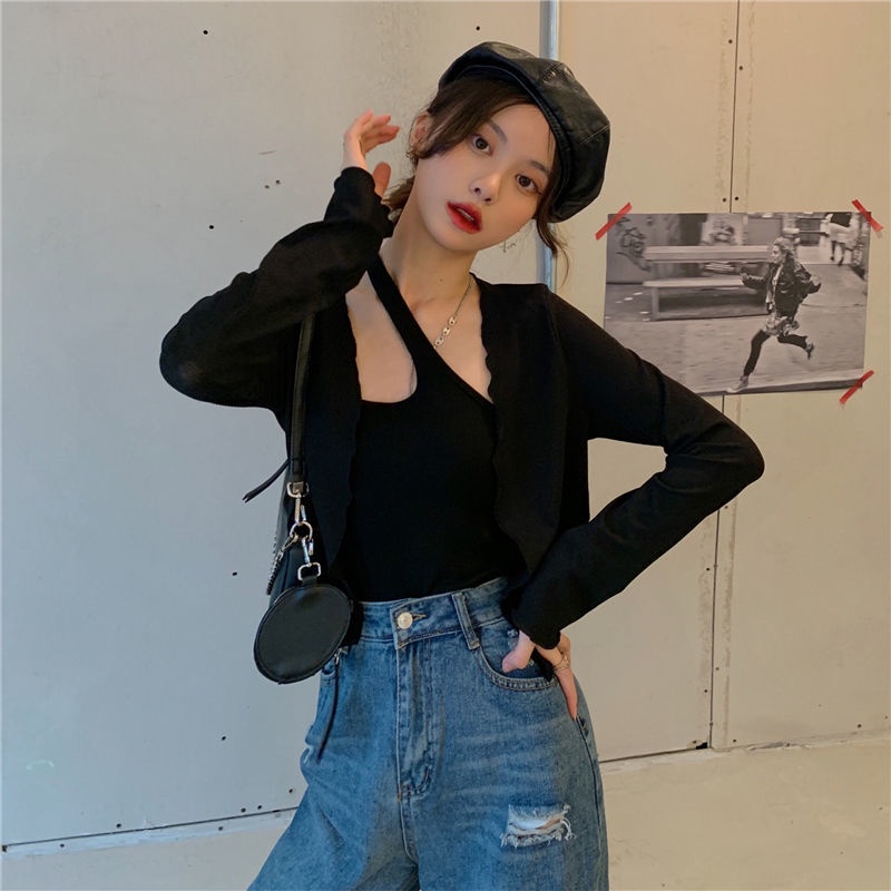 Bộ Áo Khoác Cardigan + Áo Hai Dây Xinh Xắn Theo Phong Cách Mùa Hè