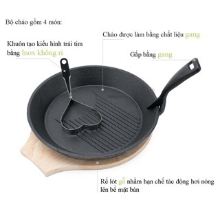 Bộ Chảo Gang Chống Dính Bít Tết Tròn Đế Gỗ Với Kiểu Mới