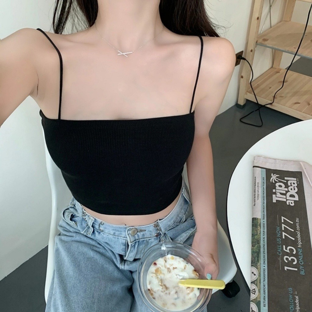 [2 màu] Áo 2 dây sợi bún 100% cotton, áo croptop ôm mặc trong siêu mát thời trang SM STORE