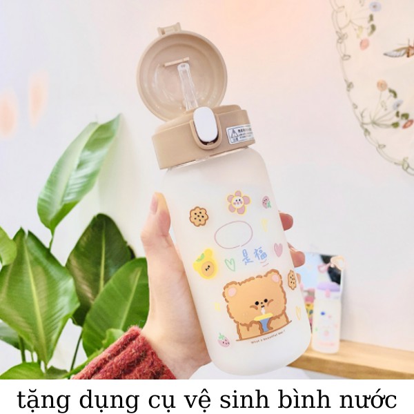 Bình nước 500ml THỦY TINH CUTE loại tốt có ống hút