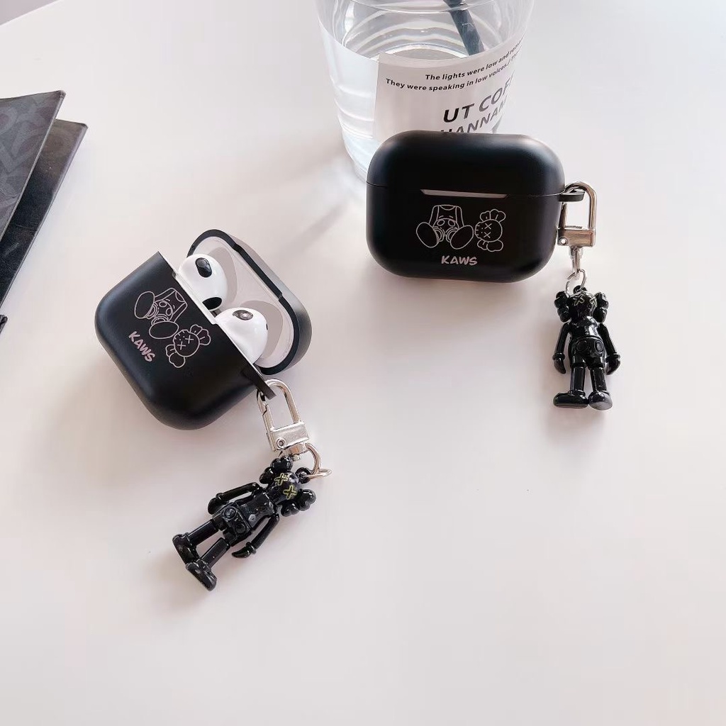 Vỏ TPU mềm mặt nhám hình gấu hoạt hình bảo vệ hộp sạc tai nghe Airpods 1/2 pro 3