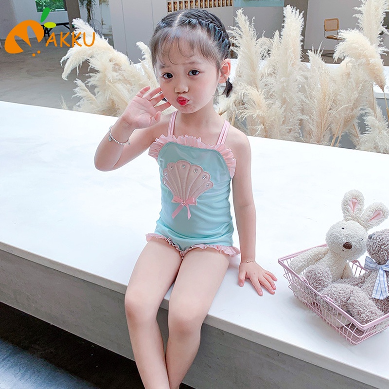 Bộ Đồ Bơi Phối Ren Thêu Hình Vỏ Sò Dễ Thương Cho Bé Gái