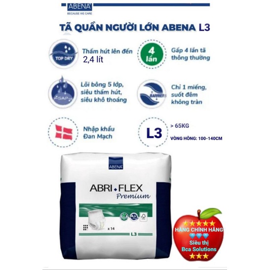 Tã quần người lớn Abena Abri-Flex Premium L3 ĐAN MẠCH. Thương hiệu chăm sóc sức khỏe toàn cầu