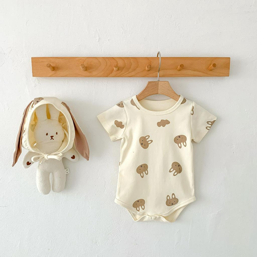 Bộ Áo Liền Quần Tam Giác Tay Ngắn In Hình Thỏ Nhỏ Toàn Diện Kèm Nón Thời Trang Mùa Hè Mới Cho Bé Trai Và Gái