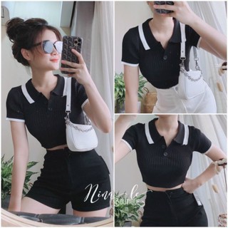 Áo len viền cổ croptop hàng QC