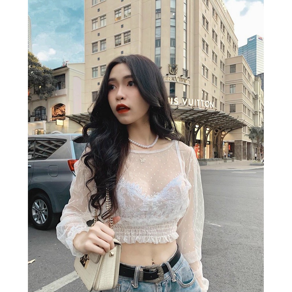 Áo Kiểu Nữ Siêu Xinh - Croptop Voan Kèm Bra Ren, Siêu Sexy, Siêu Tôn Eo Của Người Mặc, Siêu Dễ Mix Đồ Cho Các Chị Em