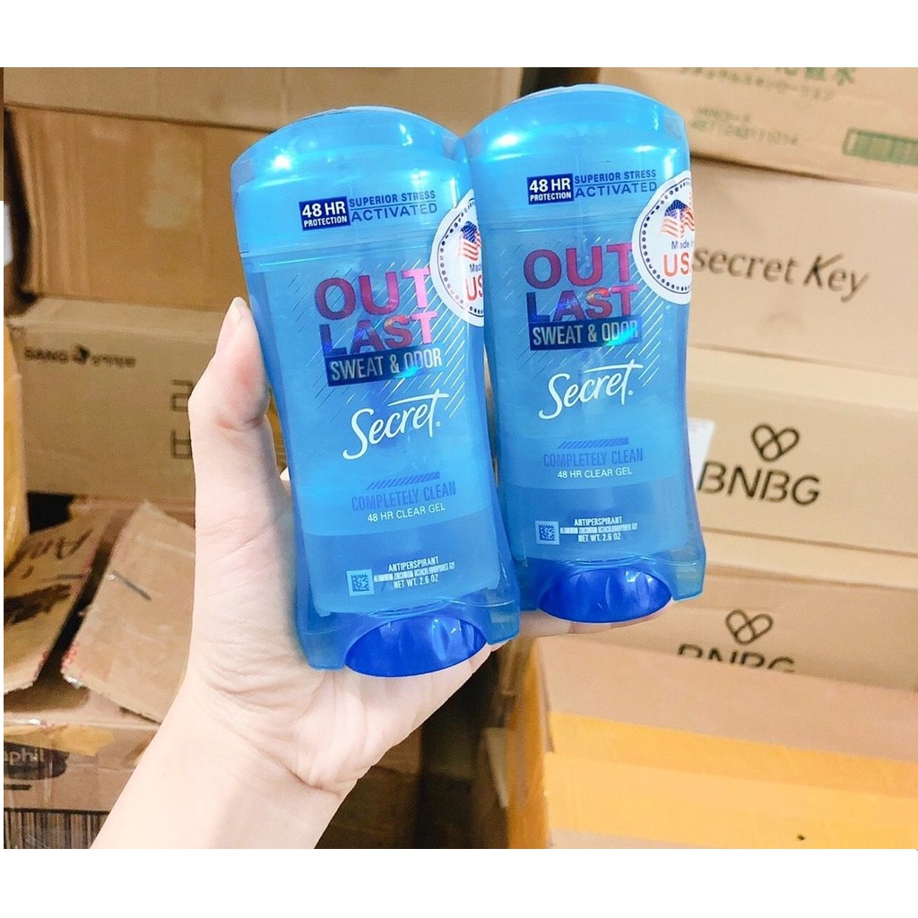 [USA] Lăn khử mùi nữ gel Secret Outlast Sweat & Odor Completely Clean 73g - Mỹ