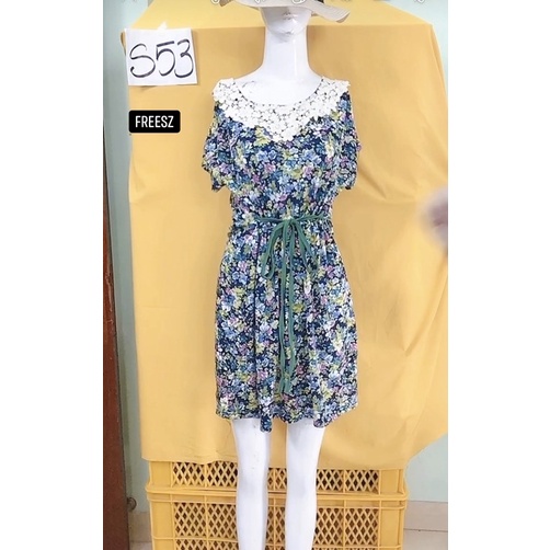 đầm thun cổ ren cột dây freesize.S35