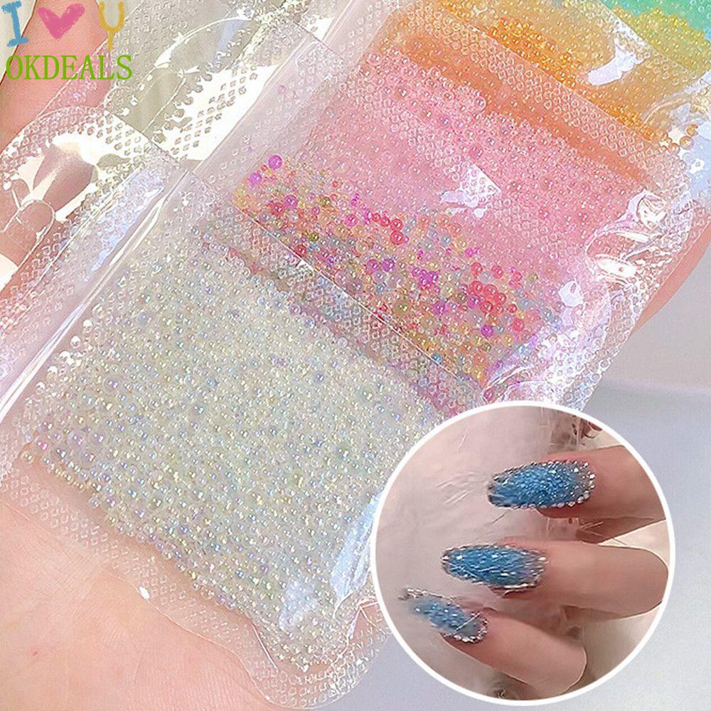 OKDEALS 1pack Transparent DIY Nail Art Magic Color Manicure Accessories Glass Bead|Size Mix Artificial|Fashion Round 3D Decoration/Multicolor