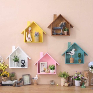 Kệ treo tường bằng gỗ hình ngôi nhà nhiều màu siêu xinh trang trí trưng bày, có kèm đinh móc chuyên dụng