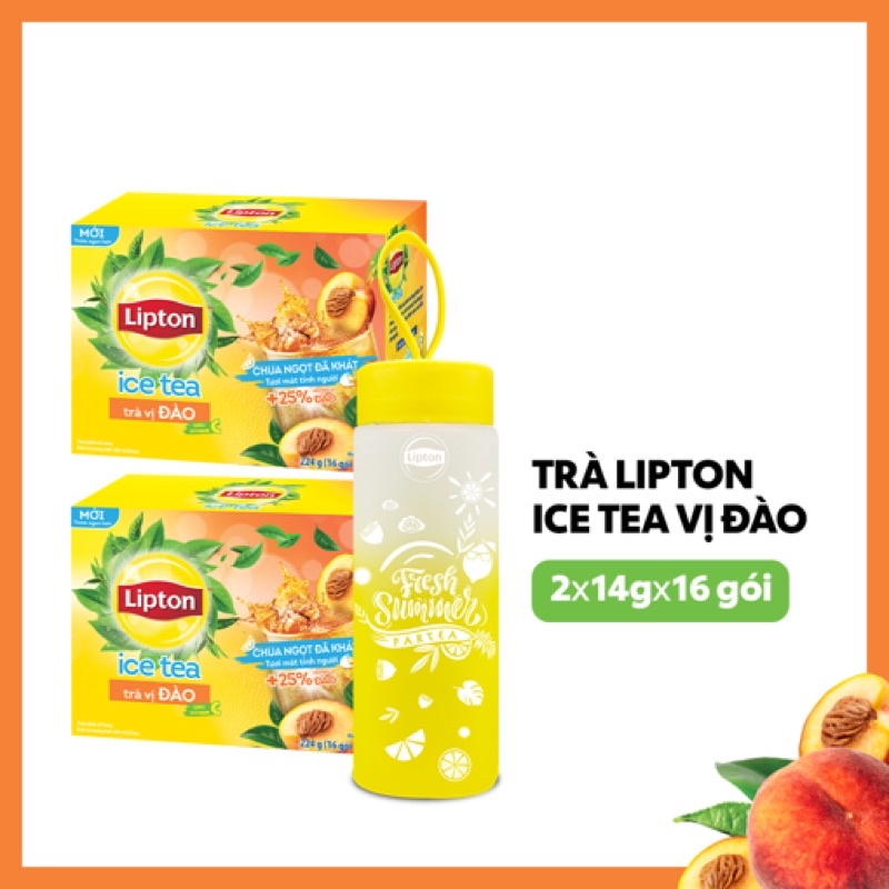 2 HỘP TRÀ LIPTON ICE TEA ĐÀO/ CHANH MẬT ONG TẶNG BÌNH THỦY TINH