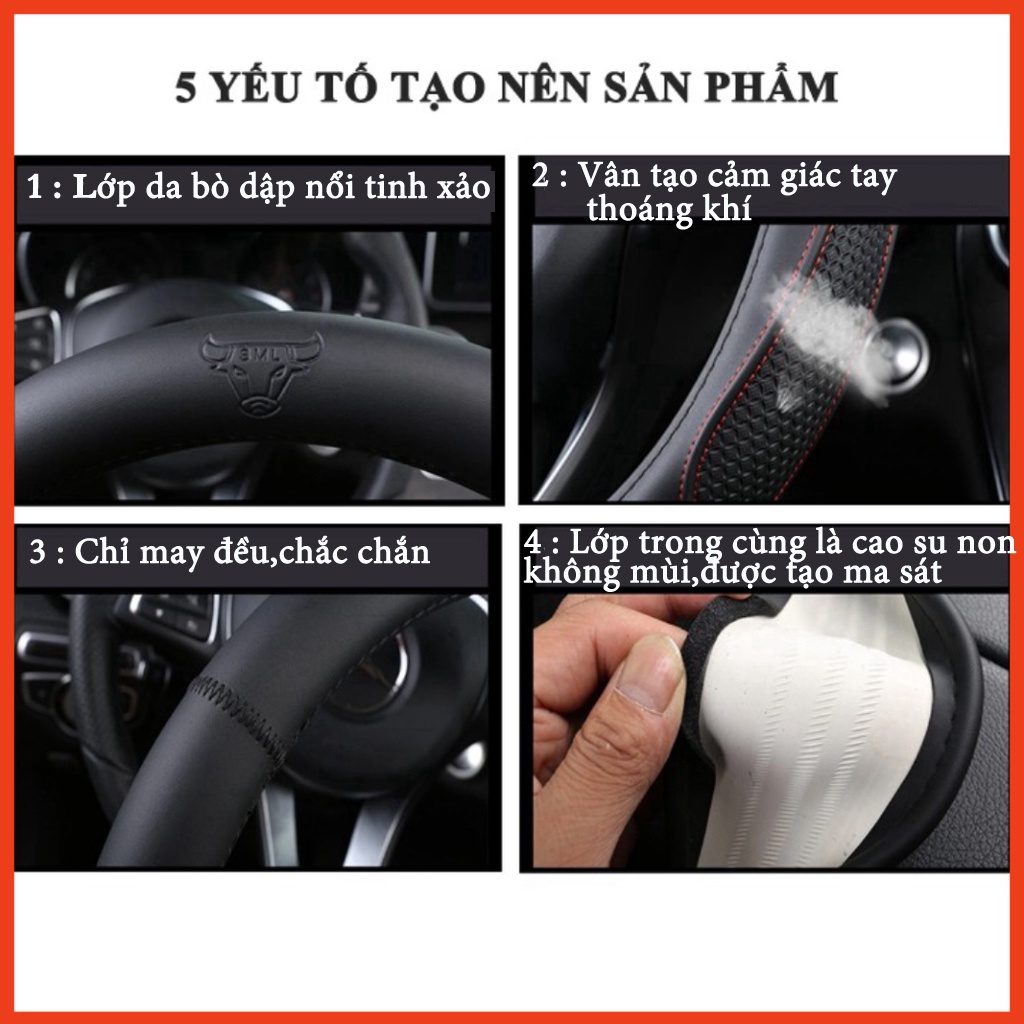 Bọc vô lăng ô tô,bọc tay lái ô tô cao cấp chất liệu da bò chống trượt thoáng khí siêu sang  siêu bền cho mọi loại xe