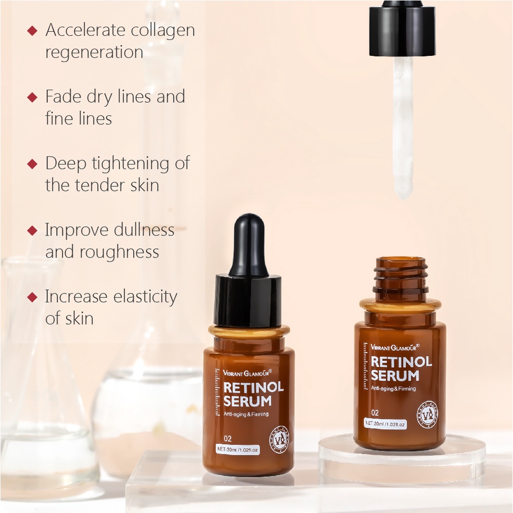 Bộ 2 lọ serum Vibrant Glamour retinol tự nhiên + vitamin C dưỡng ẩm làm trắng da chống nếp nhăn