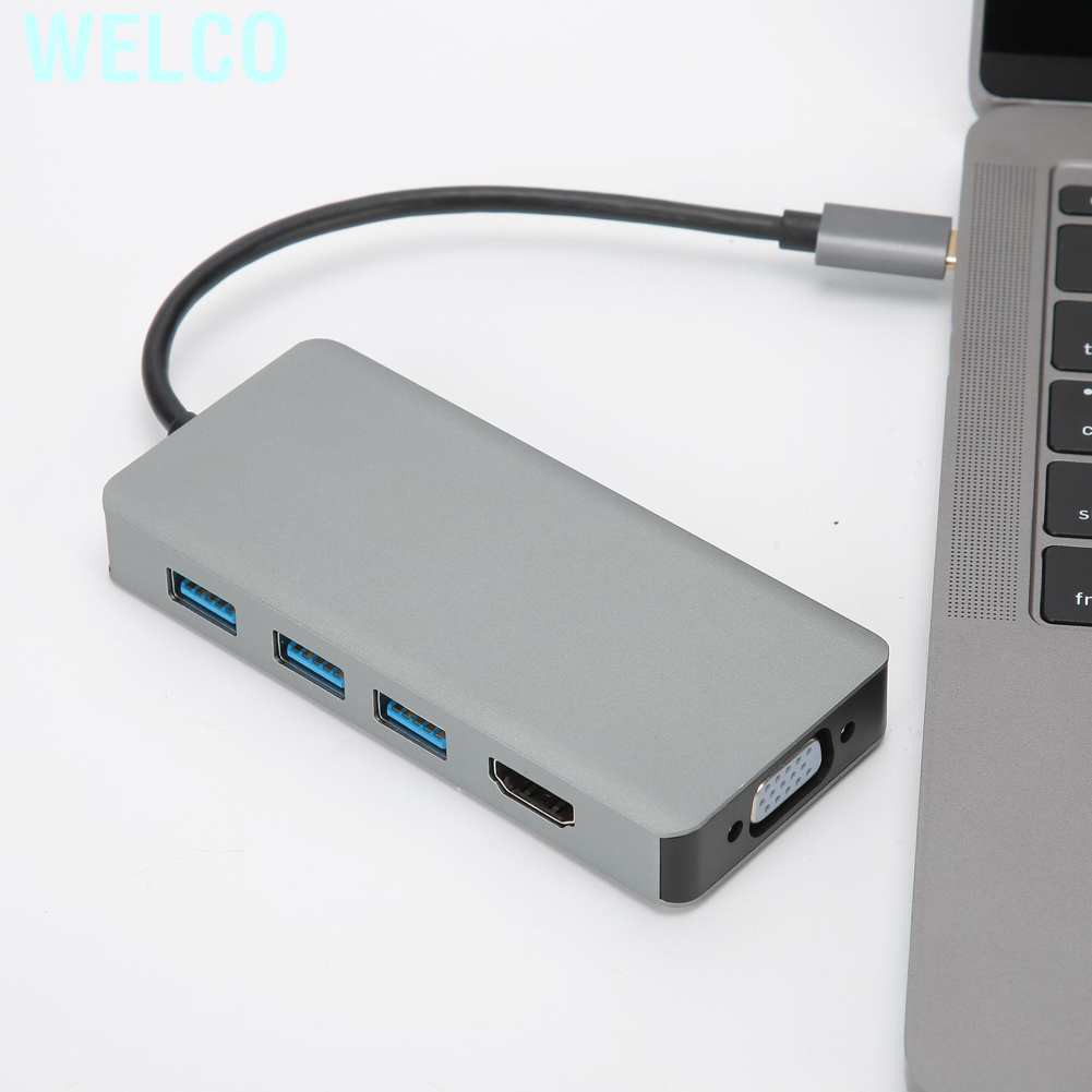 Welco Hub Adapter  Type‑C to HDMI Cable VGA Converter USB Plug and Play for Laptop Computer Business Presentations Conferences Training Courses