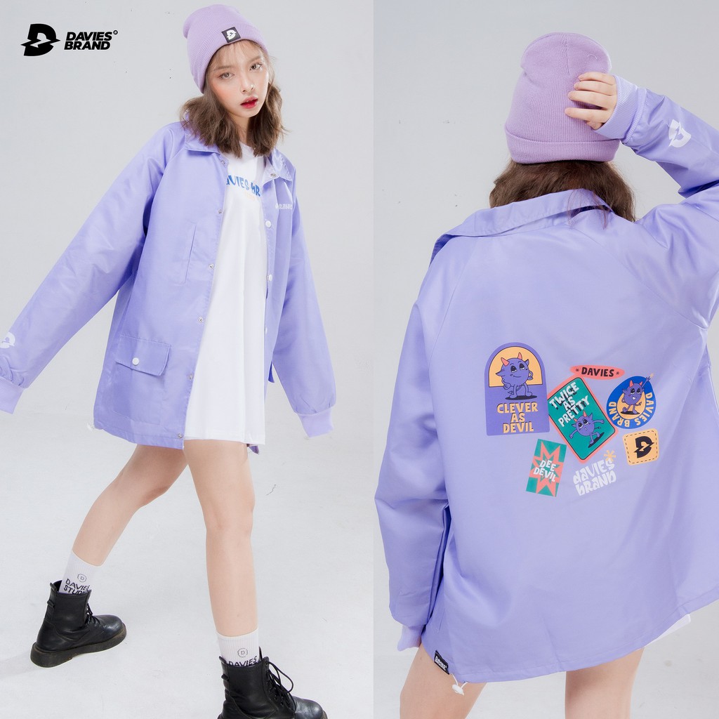 Áo khoác dù nữ form rộng màu tím DAVIES - Devil Sticker Jacket.