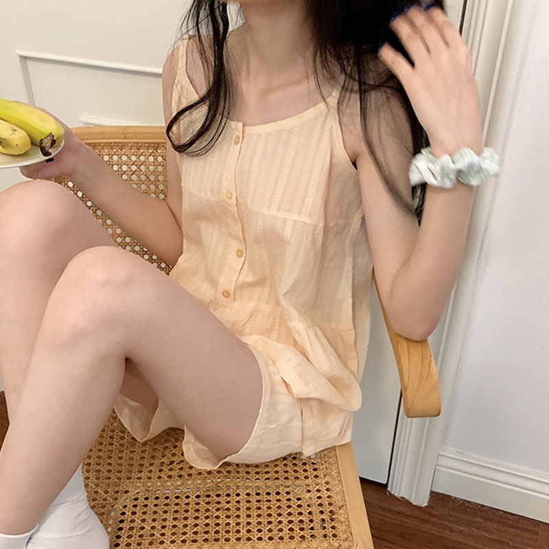 Bộ Đồ Ngủ Áo Hai Dây Và Quần Ngắn Màu Trơn Thời Trang Mùa Hè Hàng Mới Dành Cho Bạn Nữ