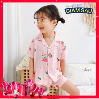 - bộ đồ pizama bé gái cotton lụa mùa hè