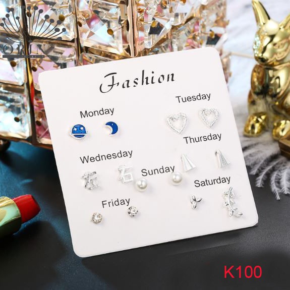 Set bông tai nữ - Set khuyên tai 6 đôi trong tuần nhỏ xinh K98 K99 K100 K101 K102 K103 K104 K105 K106 K107 K167 K168