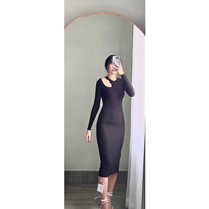Váy Thun Ôm Quảng Châu Đầm Body Khoét Vai Siêu Tôn Dáng