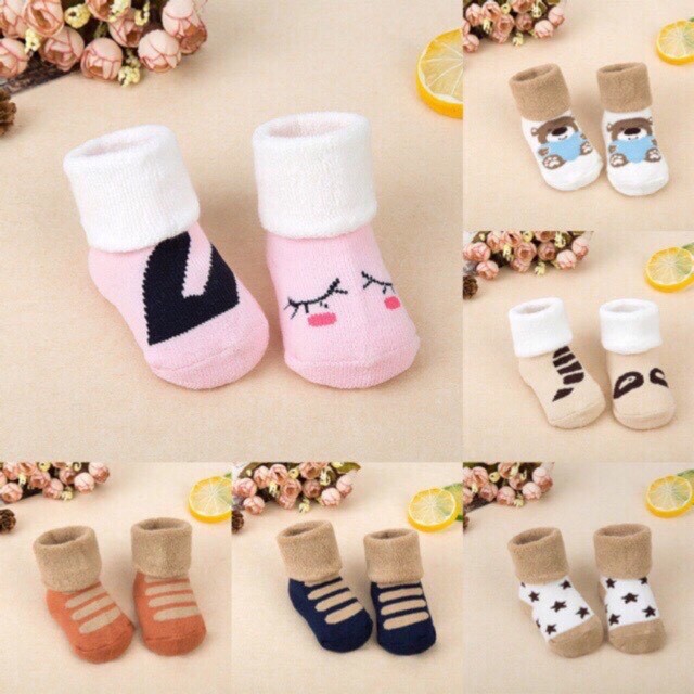 Combo 3 Đôi Vớ cổ cao hoạt hình trẻ em [0-1 tuổi ] Cotton xinh xắn cho bé trai bé gái - Tất vớ trẻ em cao cổ 2 lớp